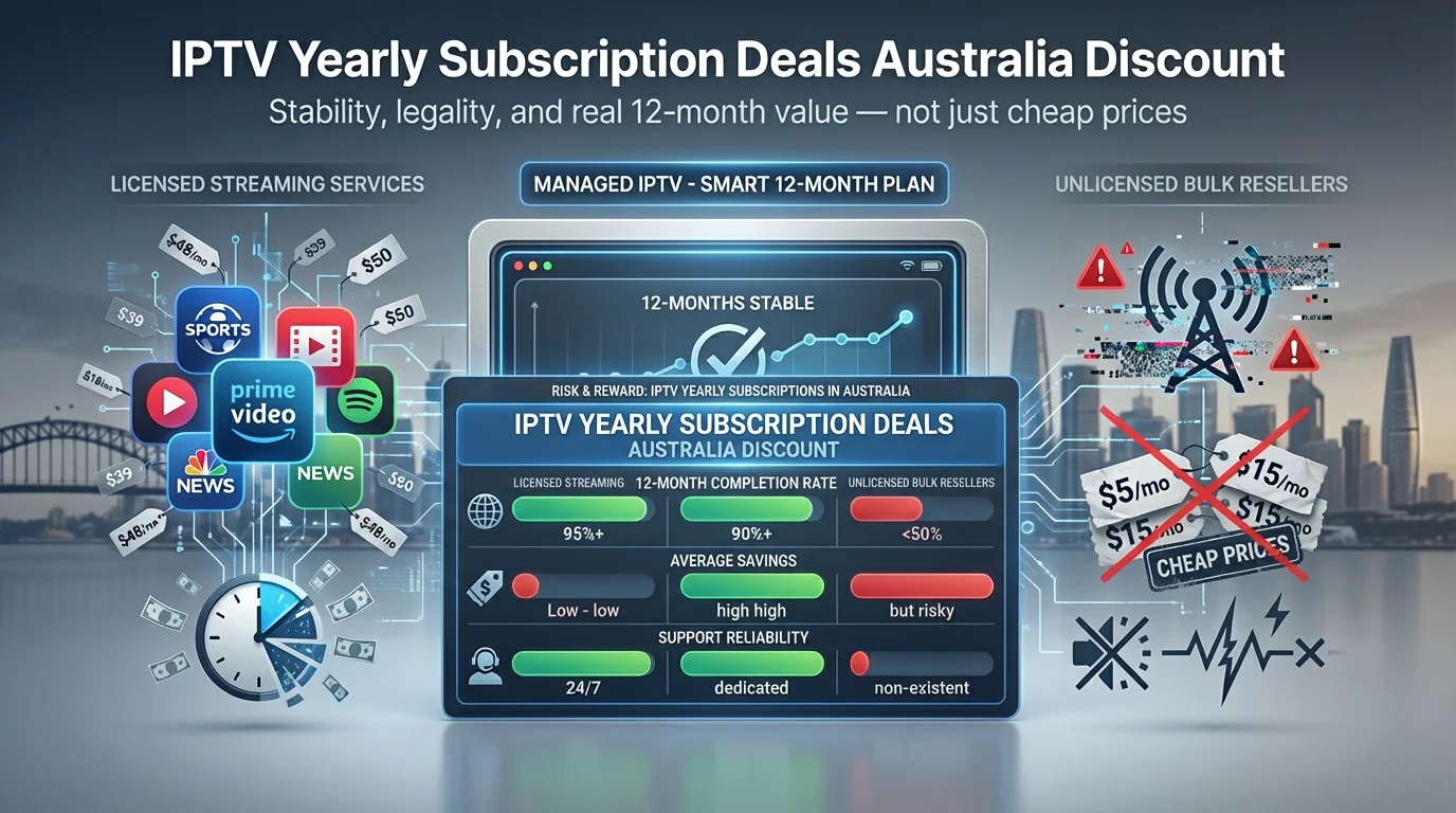 Graph showing yearly IPTV subscription risk and reward for licensed, managed, and unlicensed services in Australia